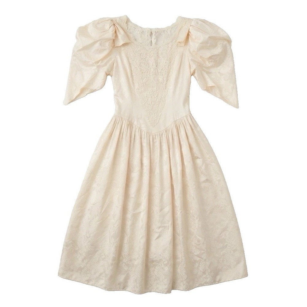 Jessica McClintock Women's Sz 8 Vintage Romantic Formal Lace Gown Puffed Sleeves